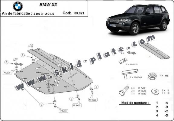 Steel radiator skid plate for BMW X3 E83